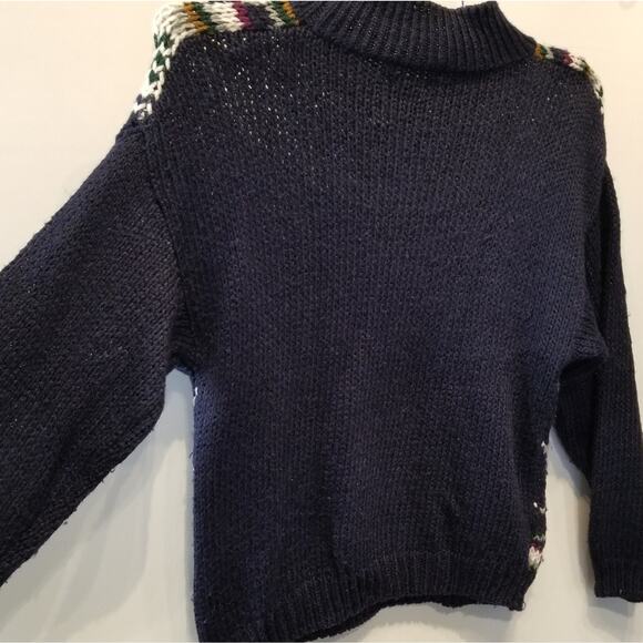 Vintage Currents Custom Knit Turtleneck Sweater Alpine Ski Resort Navy White L - Picture 9 of 11